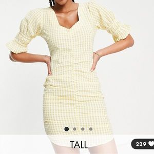 Influence Tall frill sleeve gathered front
mini dress in yellow gingham